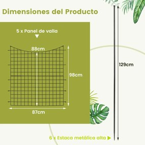 Cerca decorativa jardim com 5 painéis e 6 estacas Barreira exterior com revestimento em pó 87 X 98 cm Preto
