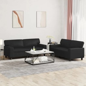 3201914 vidaXL 2 pcs conjunto de sofás couro artificial preto