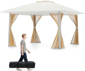 Tenda de Jardim Dobrável, 394 x 394 cm, Cobertura Dupla e Rede, Bege