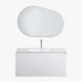 Conjunto De Móveis De Banheiro Em Madeira Macrae Com Pia Integrada Branco & Oval Led E Anti-embaciamento 100x80 Cm Meunier - Sklum
