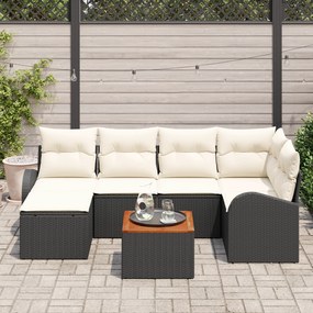 Conjunto de Sofá de Jardim com 7 Peças com Almofadas Preto Rattan Poli