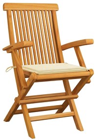 Cadeiras de jardim c/ almofadões creme 2 pcs teca maciça