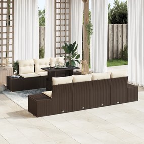 Conjunto de Sofás de Jardim com 8 Peças e Almofadas Castanho em Rattan