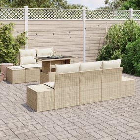 Conjunto de Sofá de Jardim em 6 Peças com Almofadas Bege Polirattan