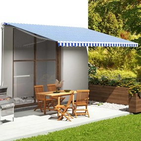 vidaXL Tecido de substituição para toldo 5x3,5 m azul e branco