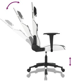 Cadeira gaming massagens couro artificial branco e preto