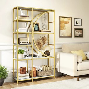 Estante de 6 níveis 100 x 30 x 177 cm com prateleiras de armazenamento abertas Branca e dourado