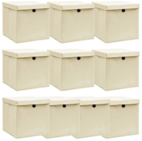Caixas de arrumação com tampa 10 pcs 32x32x32 cm tecido creme