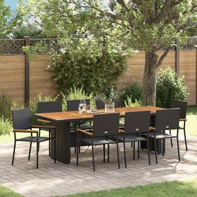 vidaXL Conjunto de Jantar de Jardim com 9 Peças em Polirattan Preto
