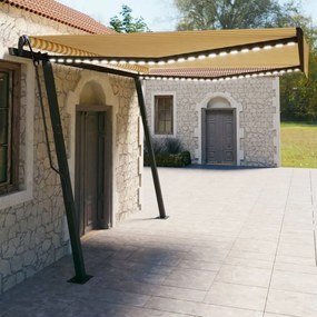 vidaXL Toldo retrátil manual com luzes LED 4x3 m amarelo e branco