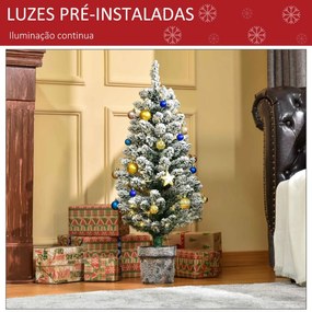 Árvore de Natal Pequena Artificial Ø40x90cm com Luzes LED 116 Ramas Vaso Desmontável e Suporte de Metal Decoração de Natal para Interior Verde e Branc