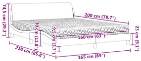 Cama com colchão 160x200 cm tecido cinzento-claro