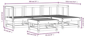 5 pcs conjunto lounge de jardim madeira de pinho maciça branco