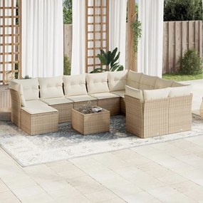 11 pcs conjunto sofás de jardim c/ almofadões vime PE bege