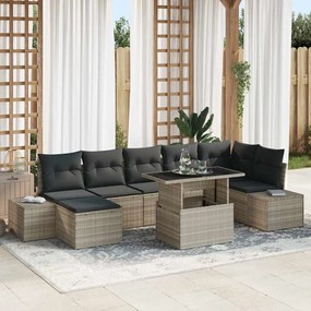 vidaXL Conjunto de Sofá de Jardim com 8 Peças e Almofadas Cinza Claro em Rattan