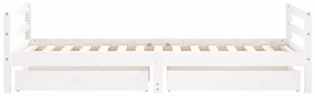 Estrutura cama infantil c/ gavetas 90x190cm pinho maciço branco