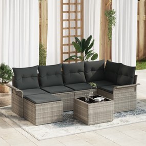 Conjunto de Sofá de Jardim vidaXL de 7 Peças com Almofadas Cinza Polié