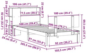 Cama com estante sem colchão 100x200 cm pinho maciço branco