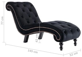 Chaise Longue Elia em Veludo -  Preto - Design Vintage