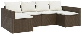 2 pcs conjunto lounge de jardim c/ almofadões vime PE castanho