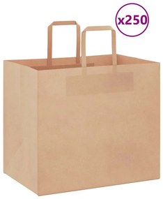 vidaXL Sacos de papel 250 unid com alças castanho 32x22x28 cm