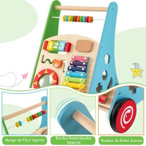 Andarilho de Bebé em Madeira Brinquedo Educativo de Atividade em Madeira com Rodas de Borracha Aprender a Andar para Bebés Multicolorido