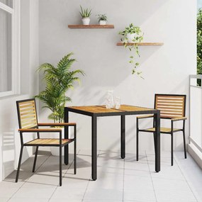 Conjunto de Jantar Jardim vidaXL 3 Peças Rattan Poliéster Preto Acácia