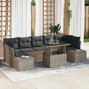 vidaXL Conjunto de Sofá de Jardim com 8 Peças e Almofadas Cinza em Rattan Sintético