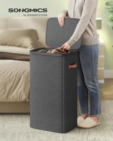 Cesto de roupa suja prático com compartimentos e tampa 42 x 32 x 75 cm Preto