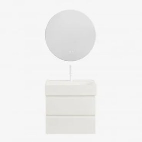 Conjunto De Móvel De Casa De Banho Suspenso Em Madeira E Folha De Freixo Com Lavatório Integrado Ona Branco & Redondo Led E - Sklum