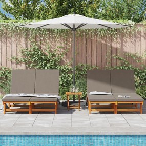 Chaise-longue dupla vidaXL com rodas e almofada de madeira maciça de a