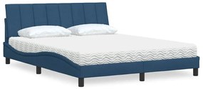 vidaXL Cama com colchão 160x200 cm tecido azul