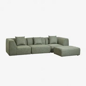 Sofá Modular De 3 Peças Com Puff Estofado Cardea Bouclé Verde Sálvia - Sklum
