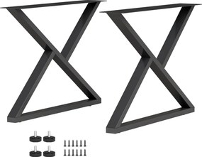 HOMCOM Conjunto 2 Pernas para Mesa em Aço em Forma de X, com 12 Parafusos e 4 Pés Reguláveis, Estilo Industrial, Preto | Aosom Portugal