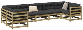 7 pcs conjunto sofás de jardim c/ almofadões pinho impregnado