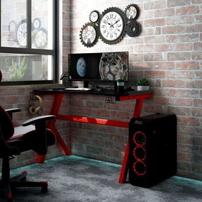 Secretária gaming c/ LEDs forma de Y 110x60x75cm preto/vermelho