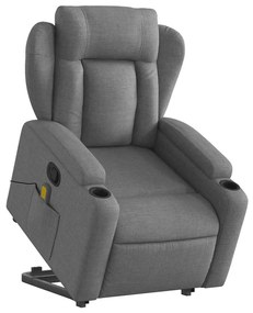 Poltrona elevatória de massagens tecido cinzento-escuro