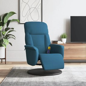 Cadeirão de massagens reclinável com apoio de pés veludo azul