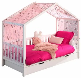 Conjunto Cama infantil de Casa DALLAS Com Ripas 90x200 com gaveta e cortinados Branca