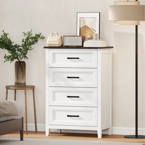 Cómoda 4 Gavetas Cómoda de Dormitório Estreita e Alta com Bancada com Efeito Madeira 60x35x87 cm Branco