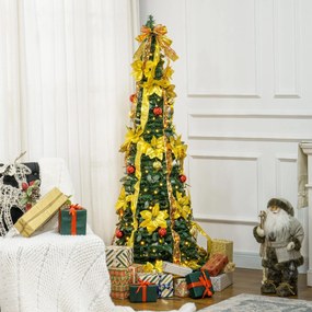 Árvore de Natal Dobrável 180 cm Árvore de Natal Artificial com Luzes LED e Decorações Pré-Instaladas  Ø60x180 cm Verde