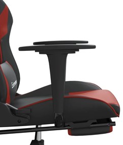 Cadeira gaming massagem + apoio couro art. preto/vermelho tinto