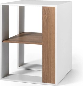 Mesa Auxiliar de 2 Níveis, 45 x 45 x 60 cm, Estante de Arrumação Aberta, Natural + Branco