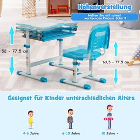Conjunto de mesa e cadeira infantil com altura ajustável, tampo inclinado e gaveta - rosa