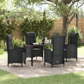 vidaXL Conjunto de Jantar de Jardim de 5 Peças em Vime PE Preto
