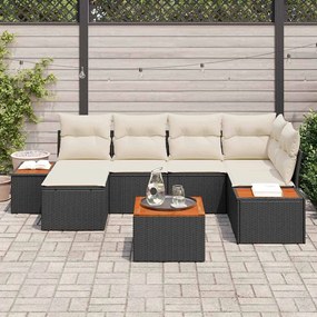 Conjunto de Sofá de Jardim 7 Peças com Almofadas de Rattan Poliéster P