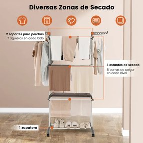 Estendal Dobrável Suporte Independente para Secar Roupas com Rodas para Terraço 127 x 63 x 171 cm