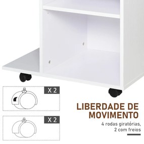 Armário para Impressora de Escritório Multifuncional com Rodas 2 Compartimentos Gaveta Suporte para CPU Prateleira Ajustável para Escritório 60x40x68,