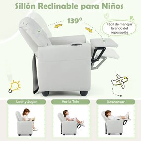 Poltrona reclinável para crianças em veludo, com porta-copos e apoio para os pés ajustável, para sala de estar ou área de jogos, a partir dos 3 anos,