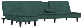 Sofá-cama em forma de L 255x140x70 cm veludo verde-escuro